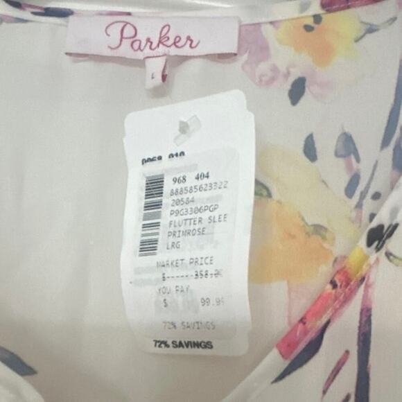 PARKER NWT White Floral Smocked Waist Flutter Sleeve  Mini Dress Large Whimsy - Picture 8 of 12